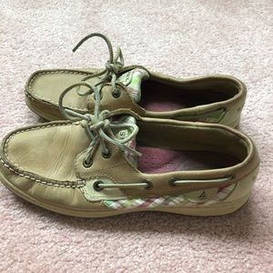Pink and green Sperry shoes